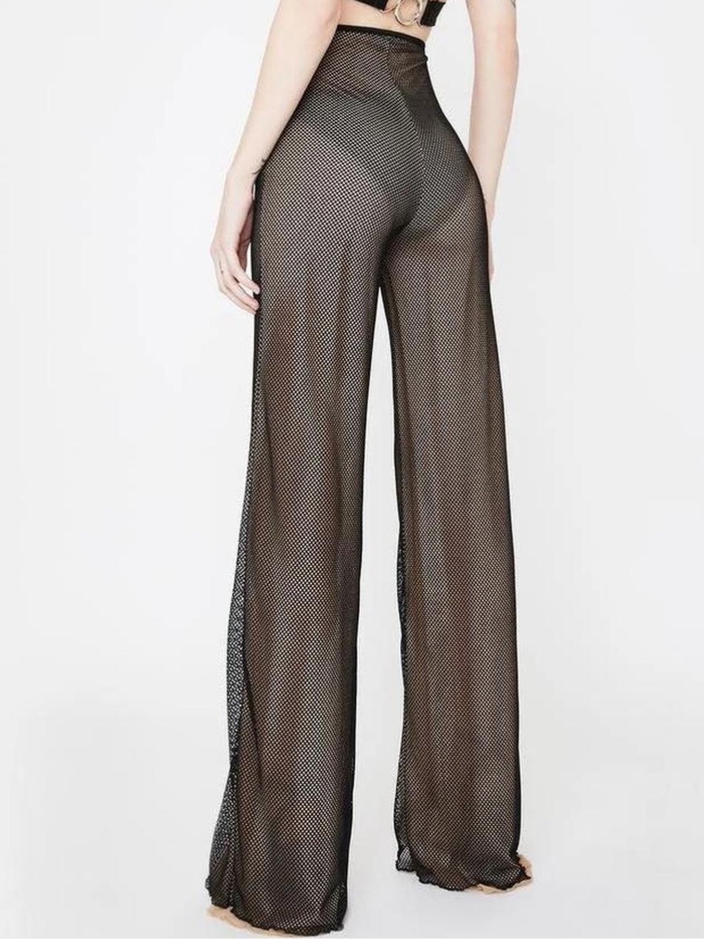 I.AM.GIA BLACK ARA MESH PANTS LETTUCE EGDE BOTTOMS SIZE XS